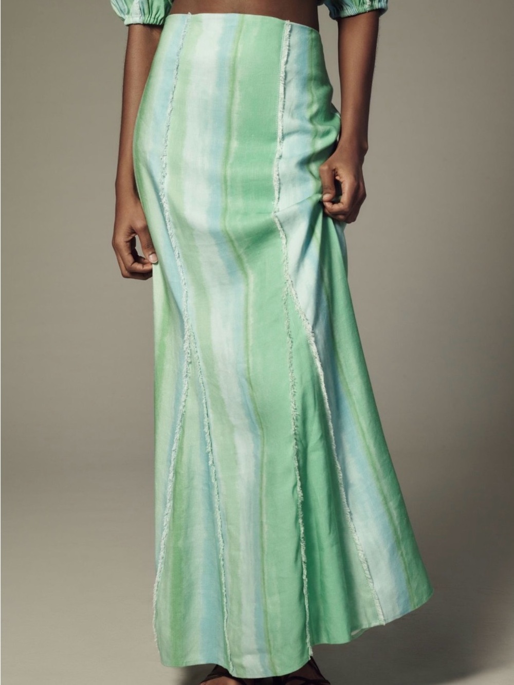 Green & Blue Tie Dye Maxi Skirt — Lightweight Lined Summer Style